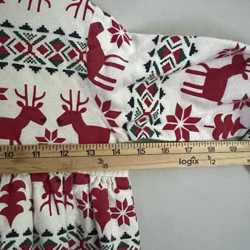 Hanna Andersson Festive Red Cream Green Holiday Reindeer Dress 6/7 Christmas